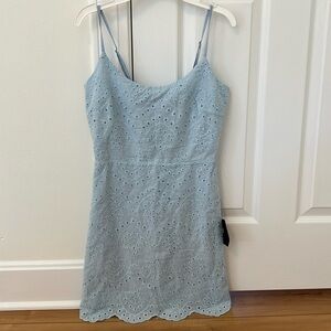NWT Lulus Modern Romantic Light Blue Eyelet Lace Mini Dress